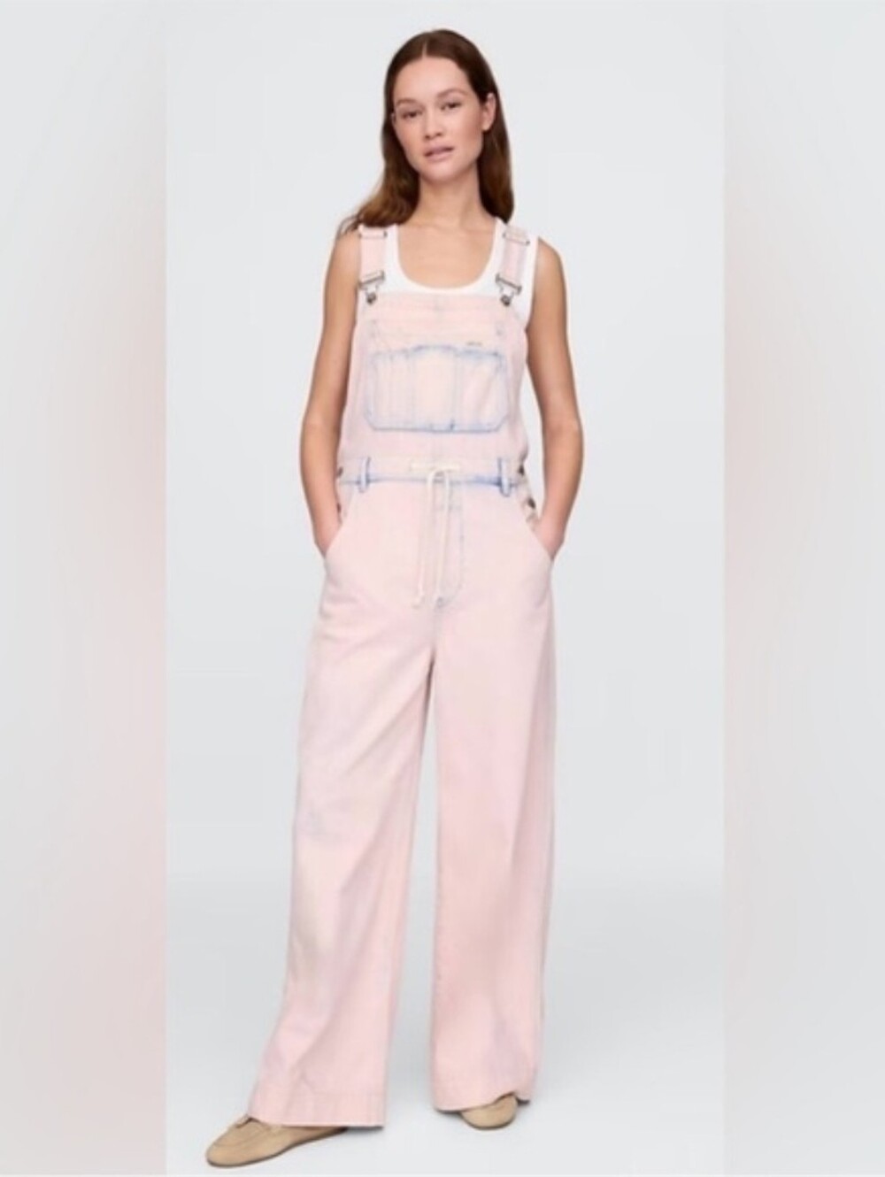 GAP Pink UltraSoft Denim Baggy Bib Overalls Wide Leg Size Small